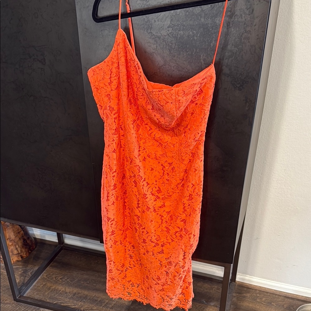 Bardot Orange Lace Mini Dress